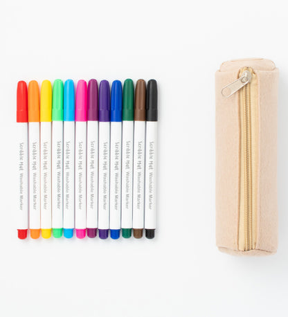 12 pens (washable) in beige pencil case