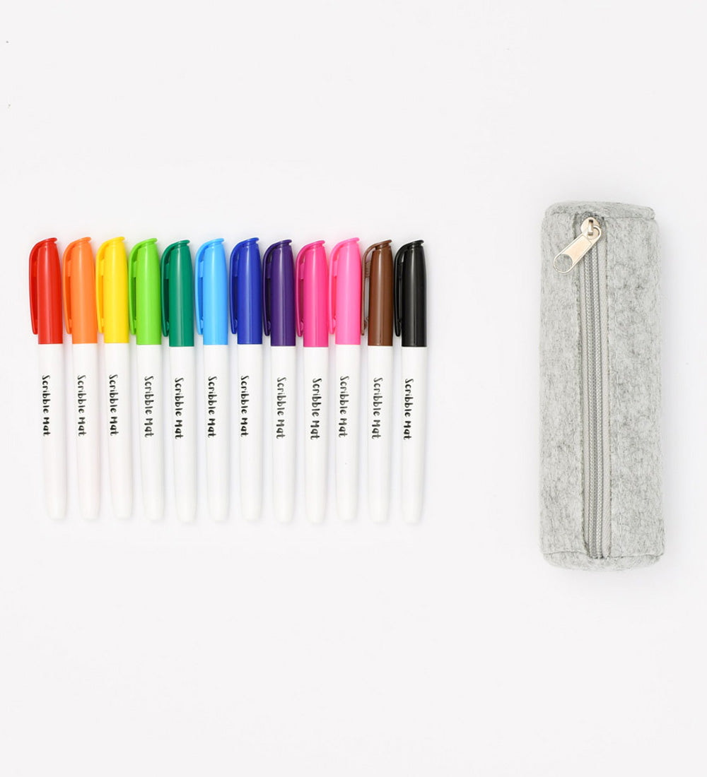 12 pens (dry-erase) in grey pencil case